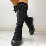 Lace Up Canvas Knee High Zip Boots Girls Fancy School Shoes