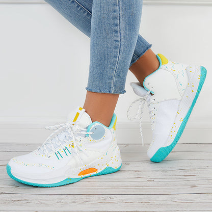 Women High Top Basketball Sneakers Chunky Sole Sports Shoes