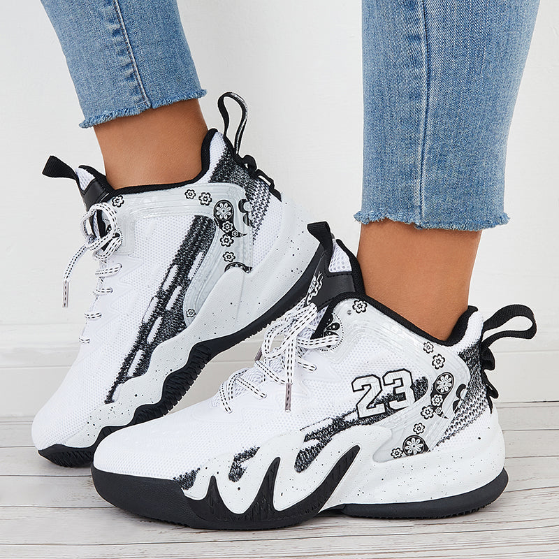 Women High Top Basketball Sneakers Chunky Sole Sports Shoes