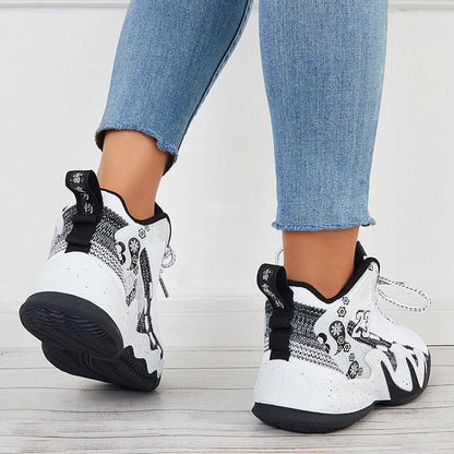 Women High Top Basketball Sneakers Chunky Sole Sports Shoes