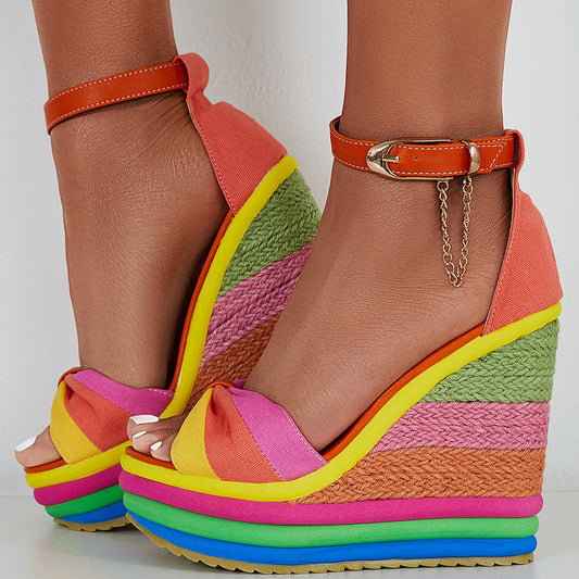 Bowknot Platform Espadrille Wedges High Heel Ankle Strap Sandals