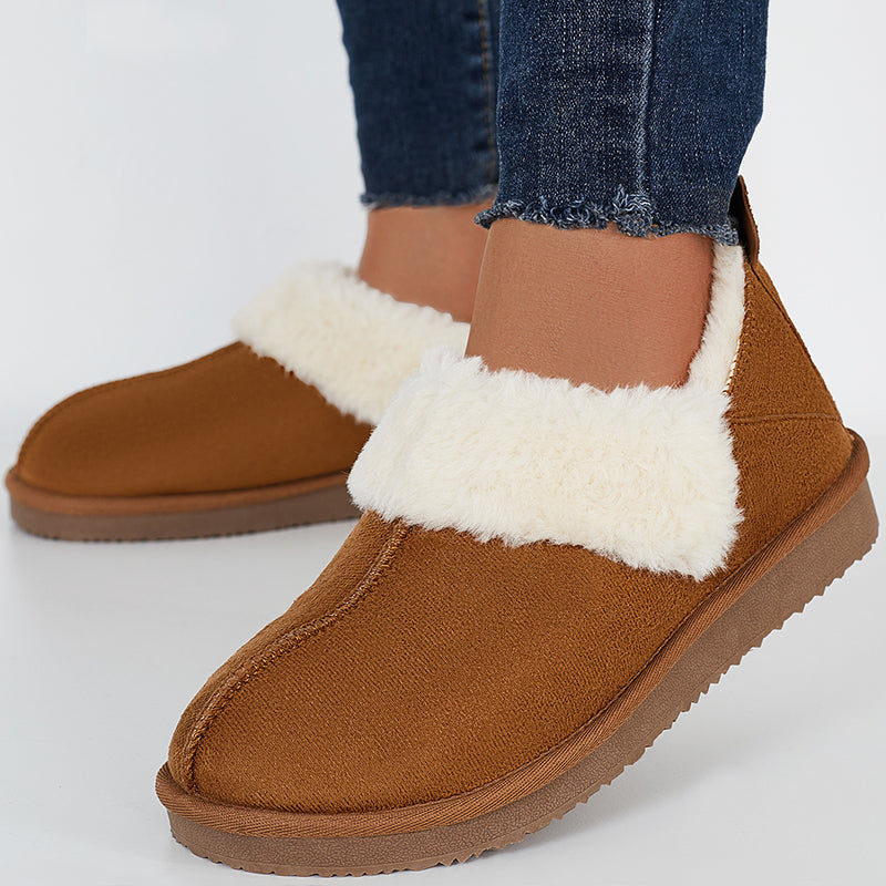 Flat Warm Slip on Snow Boots Faux Fur Lined Loafer Shoes