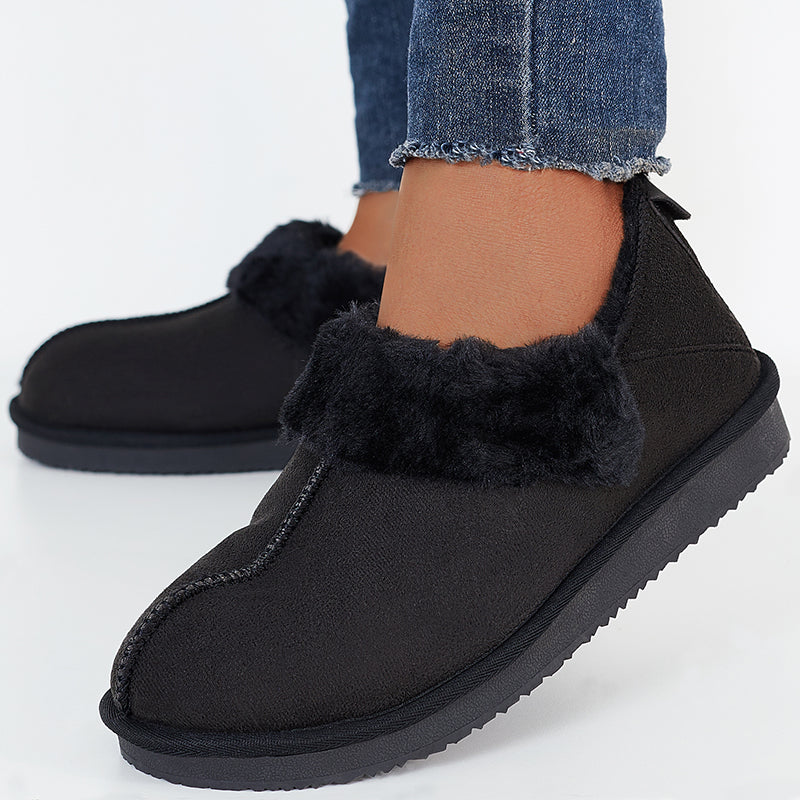 Flat Warm Slip on Snow Boots Faux Fur Lined Loafer Shoes