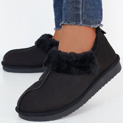 Flat Warm Slip on Snow Boots Faux Fur Lined Loafer Shoes