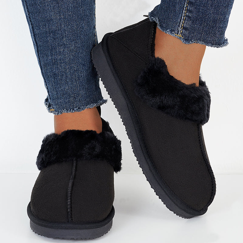 Flat Warm Slip on Snow Boots Faux Fur Lined Loafer Shoes