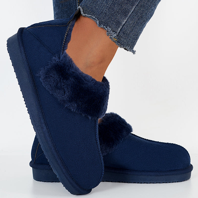 Flat Warm Slip on Snow Boots Faux Fur Lined Loafer Shoes