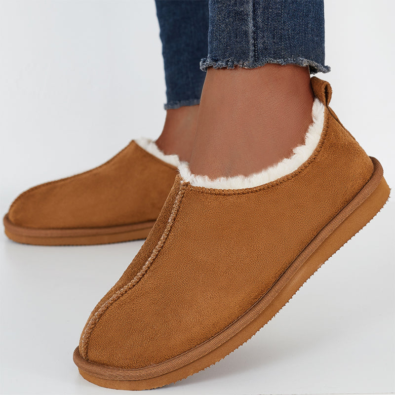 Winter Warm Flats Slip on Snow Boots Faux Fur Lined Loafer Shoes