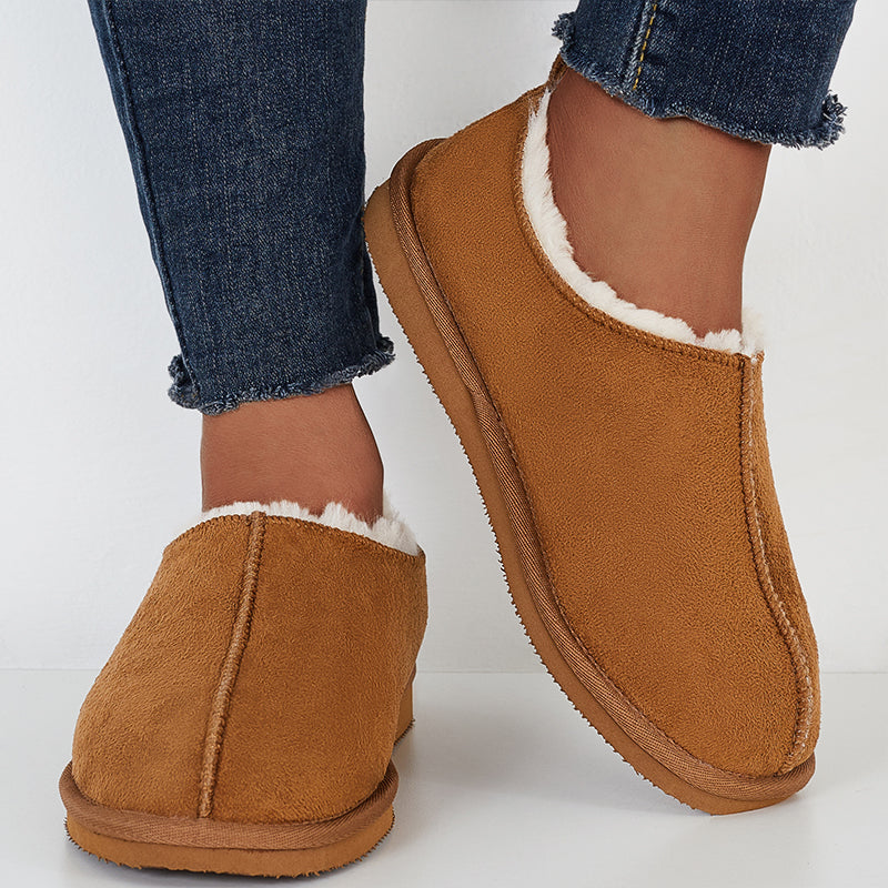 Winter Warm Flats Slip on Snow Boots Faux Fur Lined Loafer Shoes