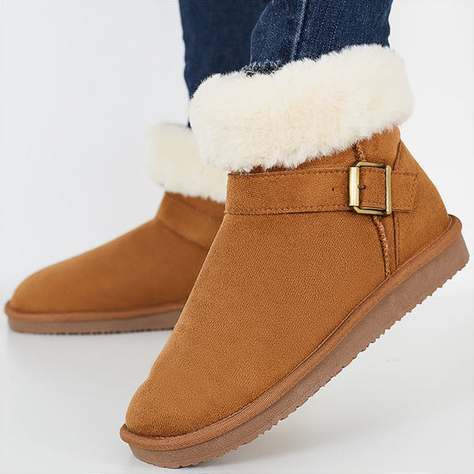 Warm Fur Lined Ankle Snow Boots Side Buckle Winter Booties