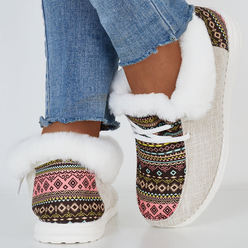 Boho Style Winter Shoes Slip on Loafers Warm Fur Lined Ankle Boots