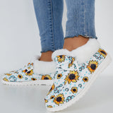 Sunflower Print Warm Flats Fur Lined Ankle Snow Boots