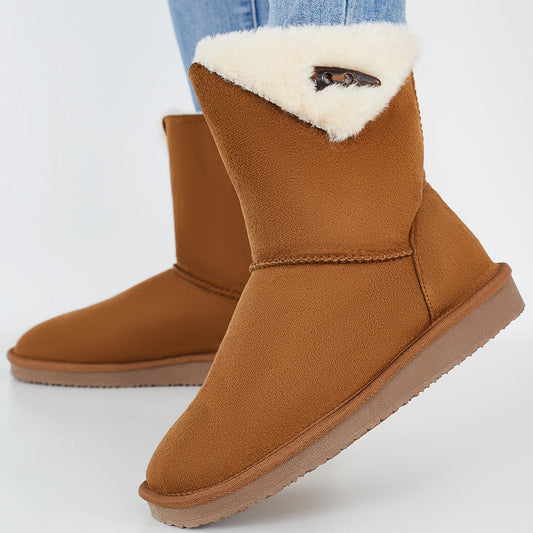 Winter Snow Boots Mid Calf Warm Fur Lined Boots Slip on Booties