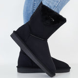 Winter Snow Boots Mid Calf Warm Fur Lined Boots Slip on Booties