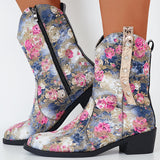 Floral Western Cowboy Booties Chunky Heel Cowgirl Boots