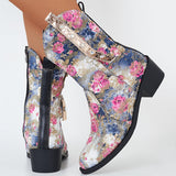 Floral Western Cowboy Booties Chunky Heel Cowgirl Boots