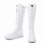 Lace Up Canvas Knee High Zip Boots Girls Fancy School Shoes