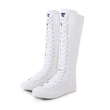 Lace Up Canvas Knee High Zip Boots Girls Fancy School Shoes