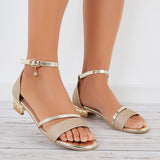 Shiny Block Heel Ankle Strap Sandals Open Toe Bridal Shoes