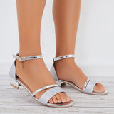 Shiny Block Heel Ankle Strap Sandals Open Toe Bridal Shoes
