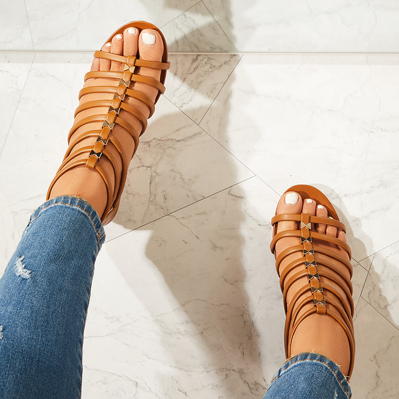 Women Gladiator Wedges Open Toe Cutout Ankle Strap Sandals