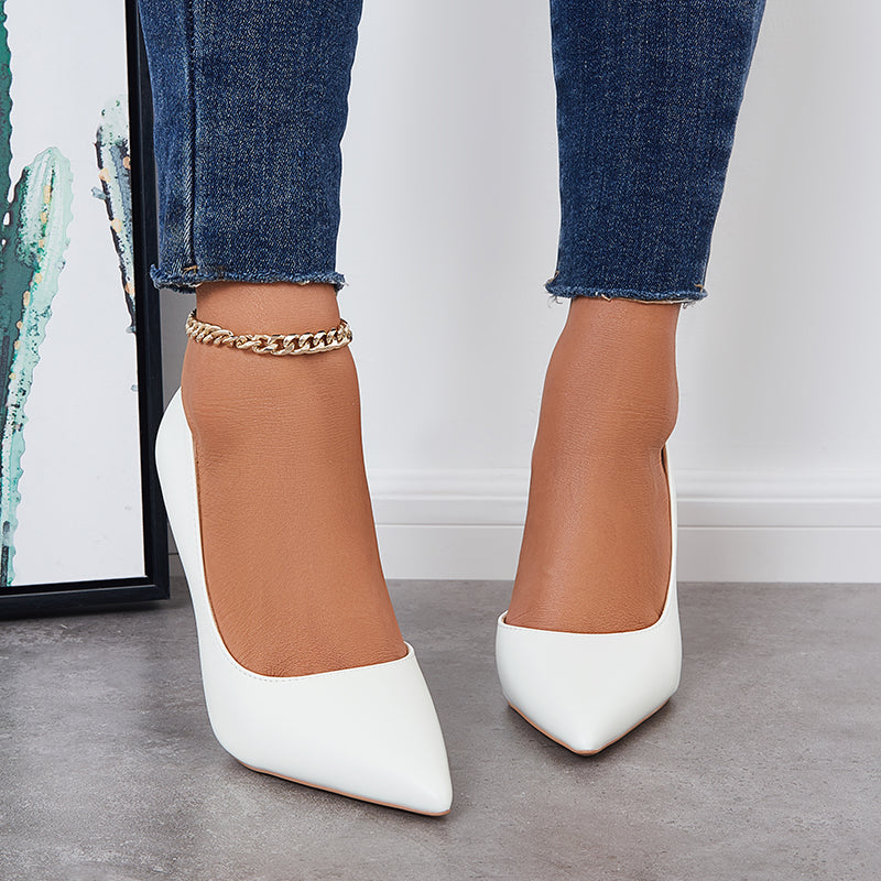 Solid Stilettos Dress Shoes Pointed Toe High Heel Side Cut Pumps