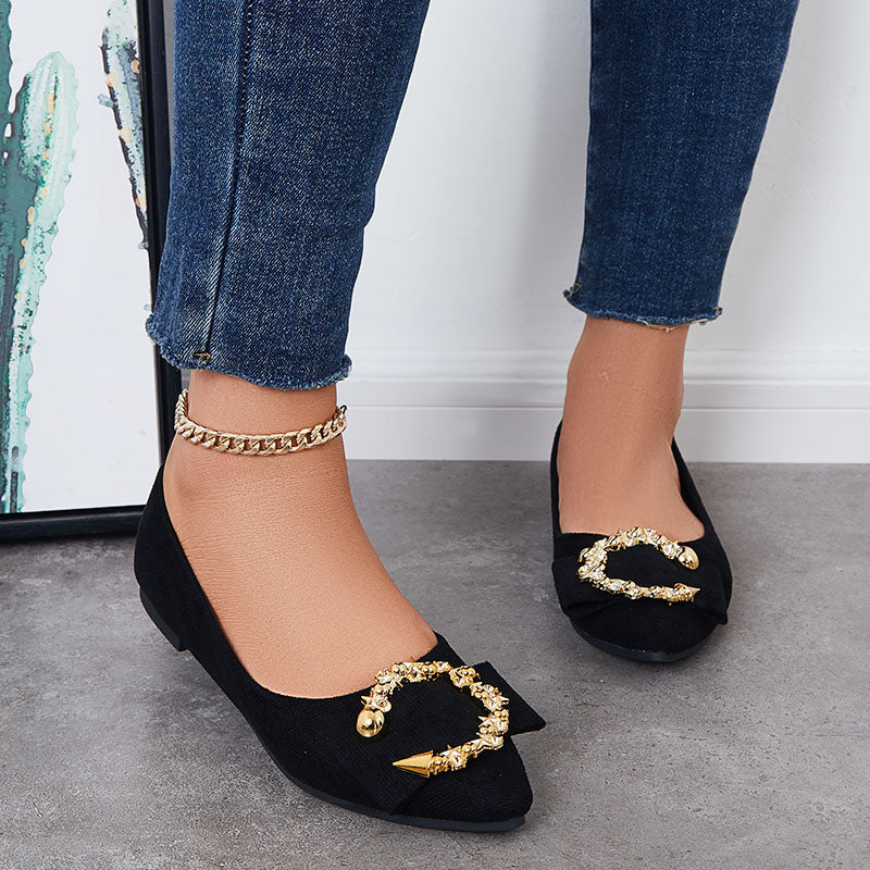 Rhinestone Pointed Toe Ballet Flats Slip on Soft Sole Loafers