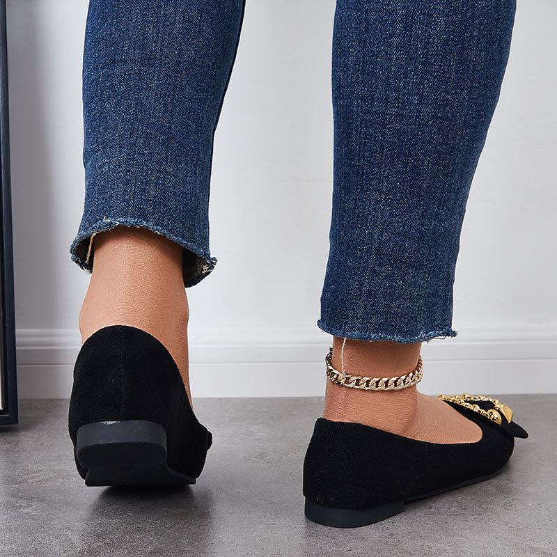 Rhinestone Pointed Toe Ballet Flats Slip on Soft Sole Loafers