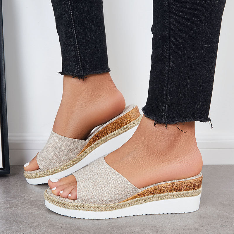 Open Toe Platform Espadrille Sandals Slip on Cork Wedges Slides