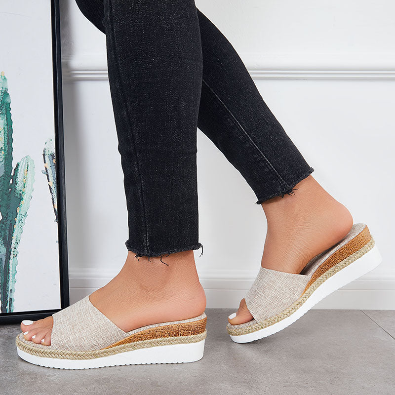 Open Toe Platform Espadrille Sandals Slip on Cork Wedges Slides