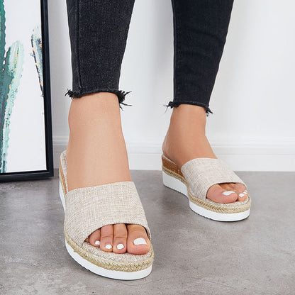 Open Toe Platform Espadrille Sandals Slip on Cork Wedges Slides