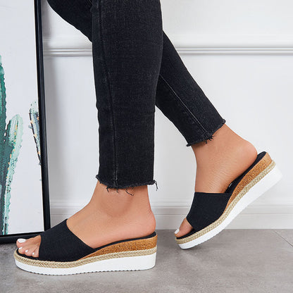 Open Toe Platform Espadrille Sandals Slip on Cork Wedges Slides