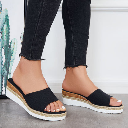 Open Toe Platform Espadrille Sandals Slip on Cork Wedges Slides