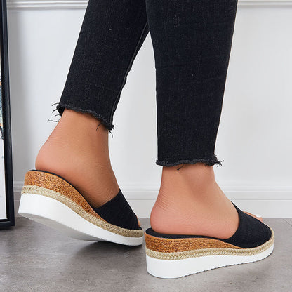 Open Toe Platform Espadrille Sandals Slip on Cork Wedges Slides