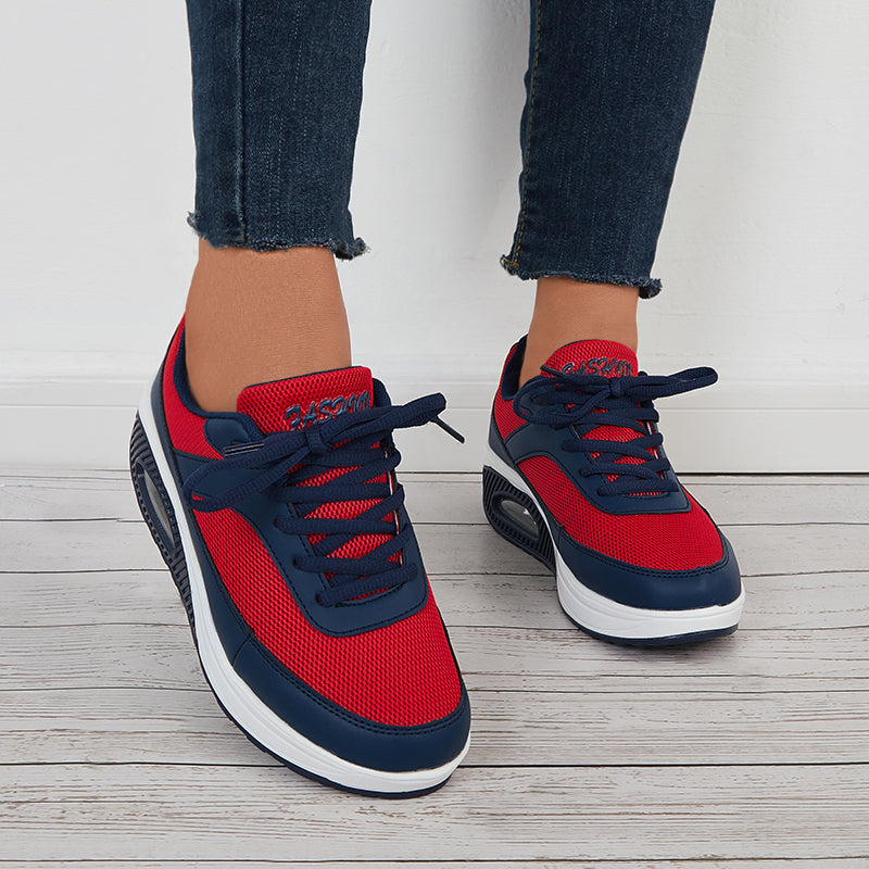 Women Air Cushion Mesh Sneakers Lace Up Platform Walking Shoes